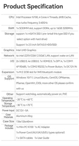 Intel N100 Fanless Mini Firewall PC 4x2.5G Ethernet Windows 11 Industrial Mini Computer Proxmox Host