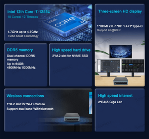 Windows 11 NUC Mini PC Office Gaming Desktop Computer Intel Core i7-1255U 4.7GHz DDR5 Up to 64G