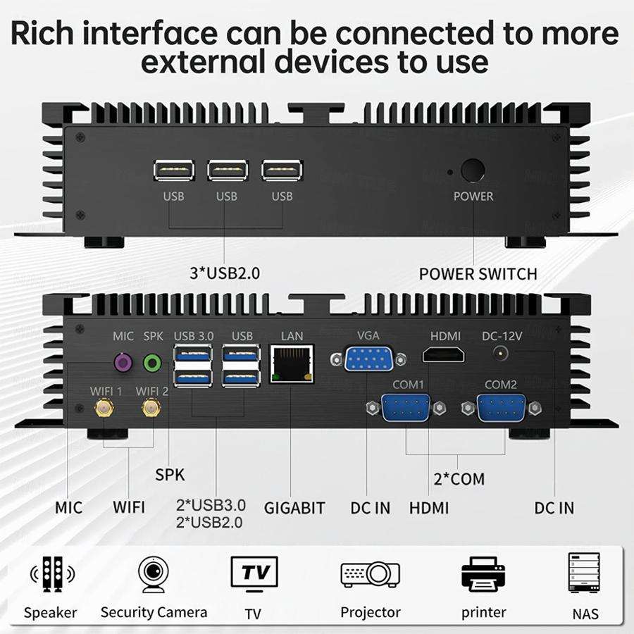 12Th Gen X86 Rugged Fanless Industrial Mini PC Core i7 1255U Windows 11 Linux 2xRS232 COM