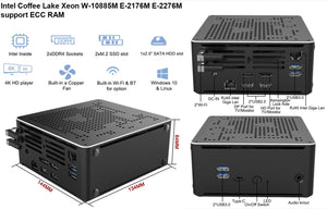 Intel Coﬀee Lake Office Gamer Mini Desktop Computer Xeon W-10885M ECC RAM Web Server Host